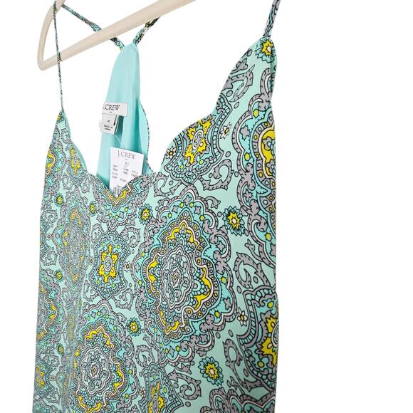 J Crew Tank Top Cami Tank Top Women 10 Green Medallion Print Scallop Top NWT - Picture 4 of 9